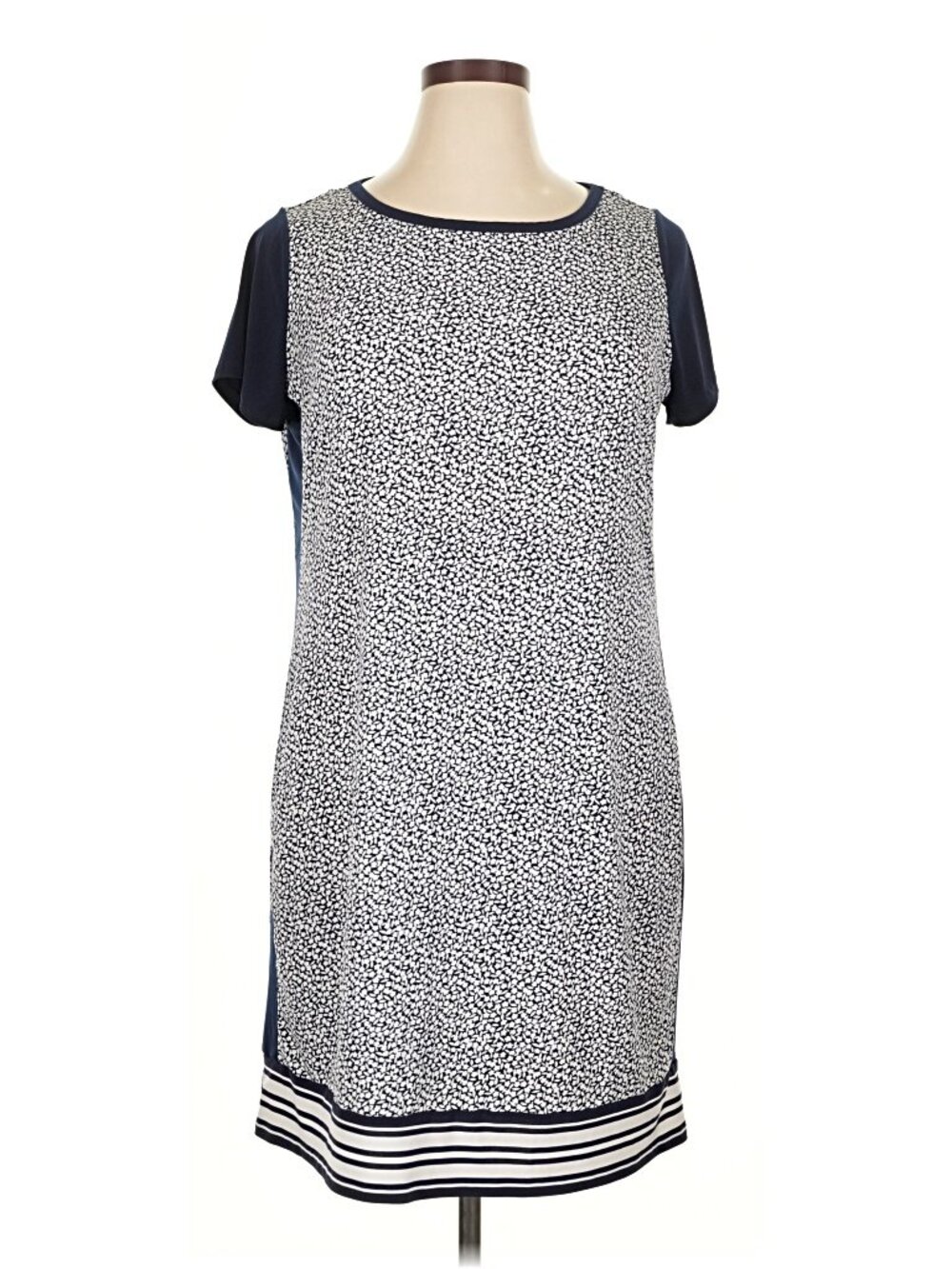MICHAEL Michael Kors Navy Floral Shift Dress Cap Sleeve Striped Hem Size XL - Picture 3 of 7